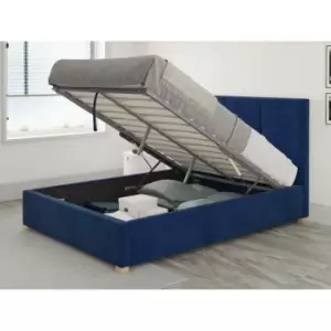 Image of Caine Ottoman Upholstered Bed, Plush Velvet, Navy - Ottoman Bed Size Double (135x190)