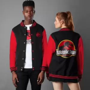 image of Jurassic Park Priimal Limited Variant Ranger Logo Unisex Varsity Jacket - Black/Red - L