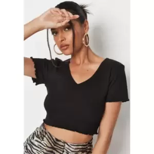 image of Missguided Lettuce Hem V Neck Tee - Black