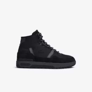 Image of Mens Lacoste T-Clip Winter Mid Textile and Leather Trainers Size 10 UK Black & Dark Grey