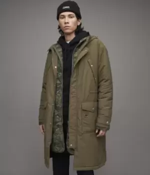 Image of AllSaints Mens Vedder 2-In-1 Parka, Olive Branch Green, Size: S