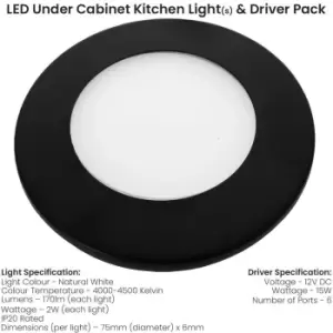 Image of 6x MATT BLACK Ultra-Slim Round Under Cabinet Kitchen Light & Driver Kit - Natural White Diffused LED