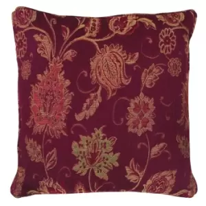 image of Zurich Floral Jacquard Cushion Burgundy / 45 x 45cm / Polyester Filled