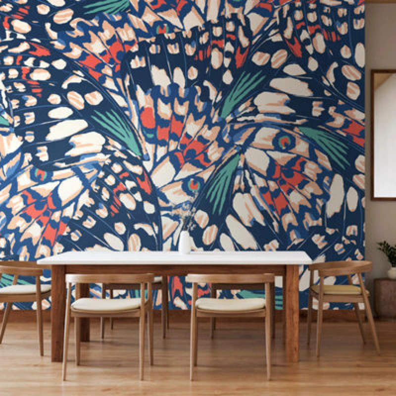 Image of Origin Murals Butterfly Wings - Navy Blue And Coral Matt Smooth Paste The Wall Mural 350Cm Wide X 280Cm High
