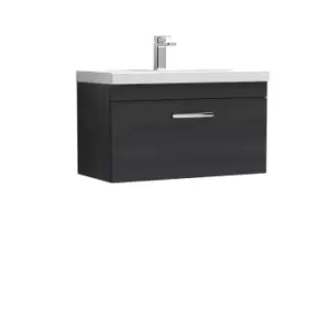 image of Nuie Athena 800 Wall Hung Single Drawer Vanity & Thin-edge Basin - Black Woodgrain