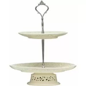 image of Premier Housewares - 2 Tier Ceramic Lace Cake Plate