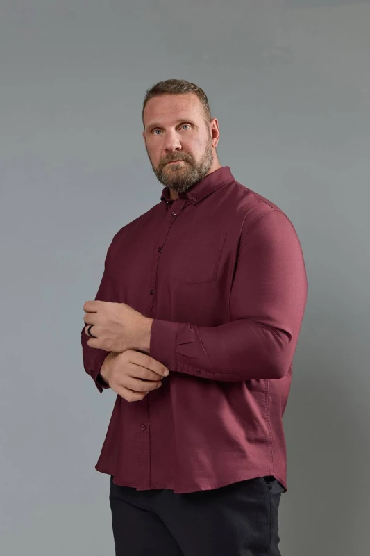Image of BadRhino BadRhino Men Long Sleeve Oxford Shirt in Red Size: 4X-Large Red 4XL Male 5063111735709