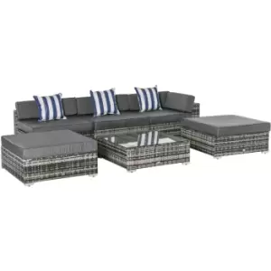 image of 6 Pieces Rattan Furniture Set Conservatory Sofa Deluxe Wicker Garden - Outsunny