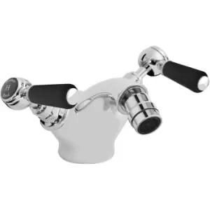 Topaz Hexagonal Collar Bidet Mixer Tap with Waste Lever Handle - Black/Chrome - Hudson Reed