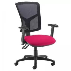Image of Senza high mesh back operator chair with folding arms - Diablo Pink