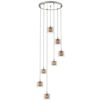 Image of Spring Lighting - 7 Light Spiral Cluster Pendant Mesh Chrome, Copper, Glass, G9