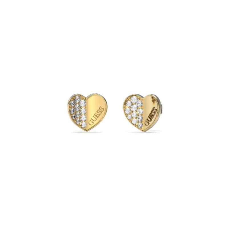 Image of Lovely Guess 12mm Plain Pave Heart Gold Earrings UBE03038YG