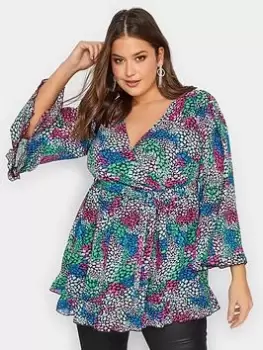 Image of Yours Rainbow Animal Ruffle Wrap Top - Black, Size 16, Women