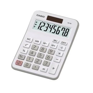 Casio Calculator Desktop BatterySolar Powered 8 Digit 4 Key Memory 103x31x137mm White