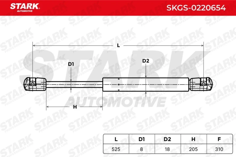 Image of STARK SKGS-0220654 Tailgate strut both sides, Extention Force: 310N Steel Gas Spring,boot (219)