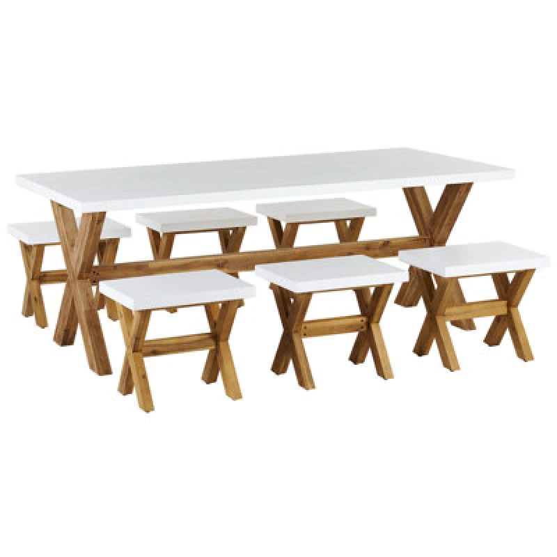 Image of Beliani Garden Dining Set With Stools 6 Seater Olbia Concrete White