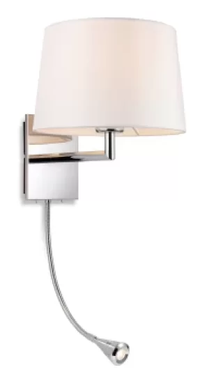 image of Grand Wall Lamp with Adjustable Switched Reading Light Chrome with Cream Shade