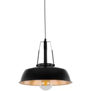 image of Netlighting Modern Hanging Pendant Black 1 Light with Black, Gold Shade, E27