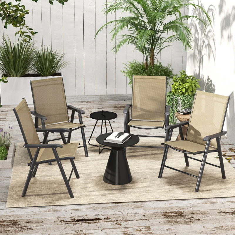 Image of Outsunny 4-PCS Garden Armchairs Outdoor Patio Folding Furniture Light Brown, Brown 84B-381V01LN