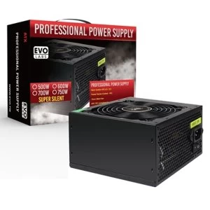 image of Evo Labs E-500BL 500W 120mm Black Silent Fan PSU UK Plug