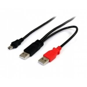 image of 6 ft USB Y Cable for External Hard Drive USB A to mini B