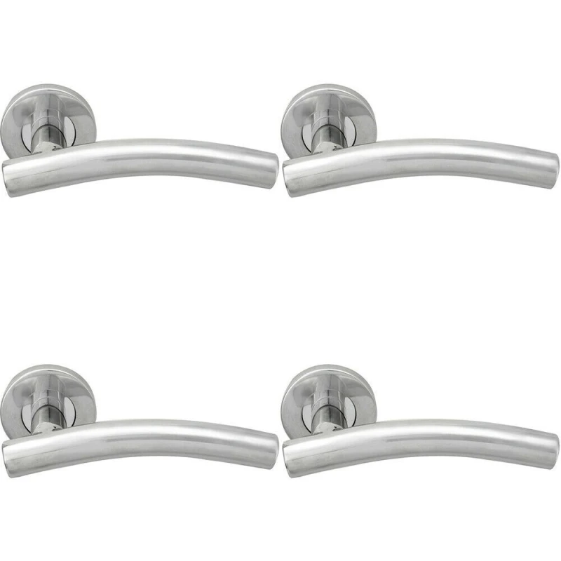 Image of Loops 4x PAIR Arched Round Bar Handle on Round Rose Concealed Fix Polished Steel Metallics