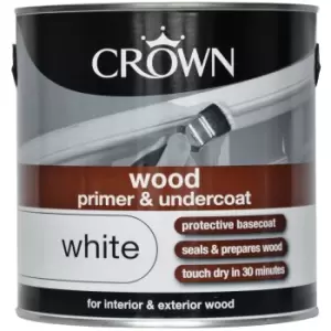 image of Crown Wood Primer and Undercoat Paint - White - 2.5L