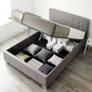 Image of End Lift Ottoman Storage Bed King Size Grey Linen
