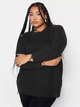 Image of Yours Fashion Distressed Jumper Black, Size 18-20, Women
