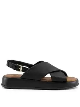 image of Dune London Latest Leather Cross Strap Soft Volume Flatform, Black, Size 36, Women