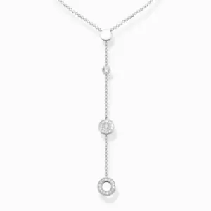 image of Sterling Silver Circles White Stone Necklace KE1879-051-14