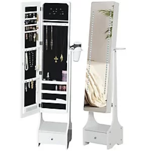 image of Homcom Freestanding Jewellery Storage Mirror Armoire with LED Lights White