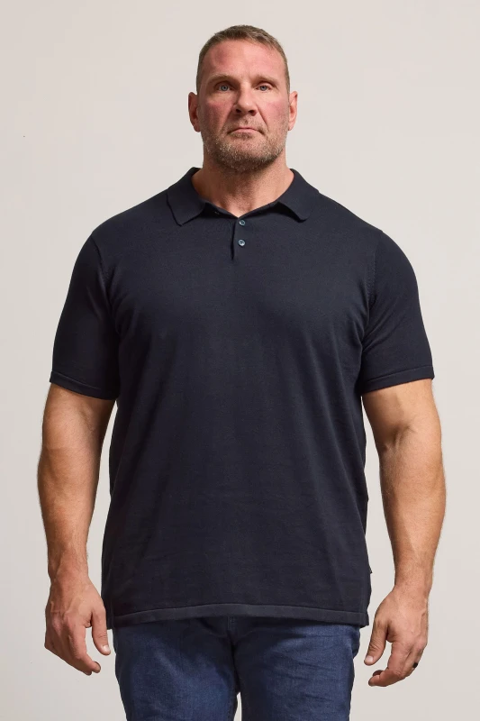 Image of BadRhino BadRhino Men Knitted Short Sleeve Polo Shirt in Dark Navy Size: 5-6X-Large Dark Navy 5-6XL Male 5063111862986