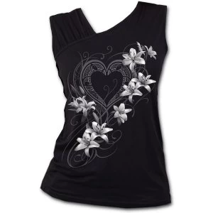 Image of Pure of Heart Womens XX-Large Gathered Shoulder Slant Vest Top - Black