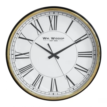 image of WILLIAM WIDDOP Black & Gold Gloss Metal Wall Clock - 40cm