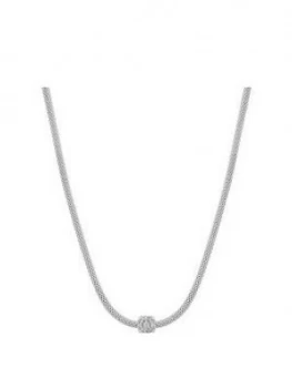 image of Simply Silver Sterling Silver Popcorn Cubic Zircoina Square Pave Charm Allway Necklace