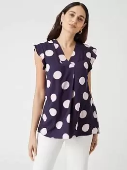 Image of Wallis Spot Frill Shell Top - Navy, Blue, Size 16, Women