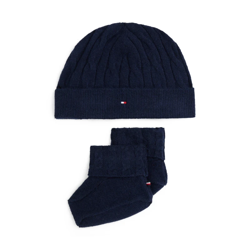 Image of Tommy Hilfiger Cable Hat and Glove Set Night Navy C1G unisex One Size