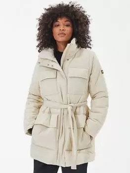 Image of Barbour International Velocete Showerproof Padded Wrap Coat - Cream, Size 12, Women