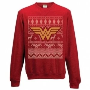 image of Wonder Woman Logo Unisex Large Christmas Jumper - Red