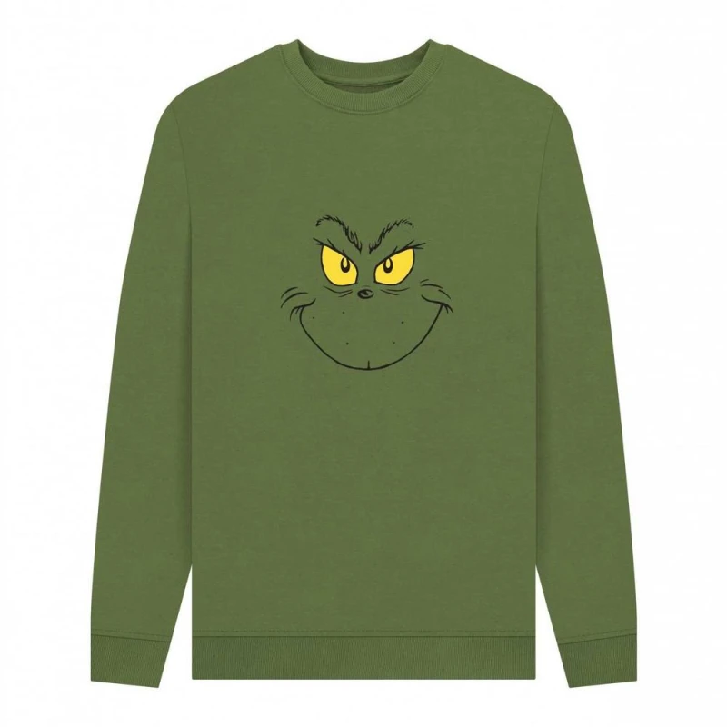 Image of The Grinch Mens Smile Sweatshirt in Khaki Size: Small Khaki Male S