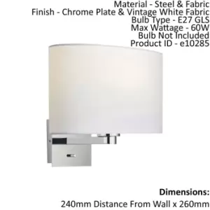 image of Wall Light Chrome Plate & Vintage White Fabric 60W E27 Dimmable e10285