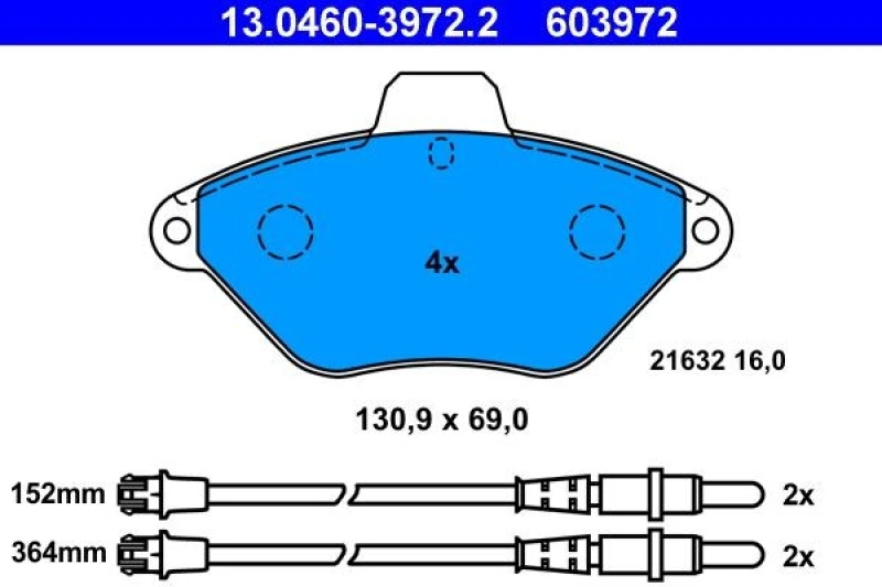 Image of ATE 13.0460-3972.2 Brake pad set incl. wear warning contact Brake Pad Set,disc brake (402)