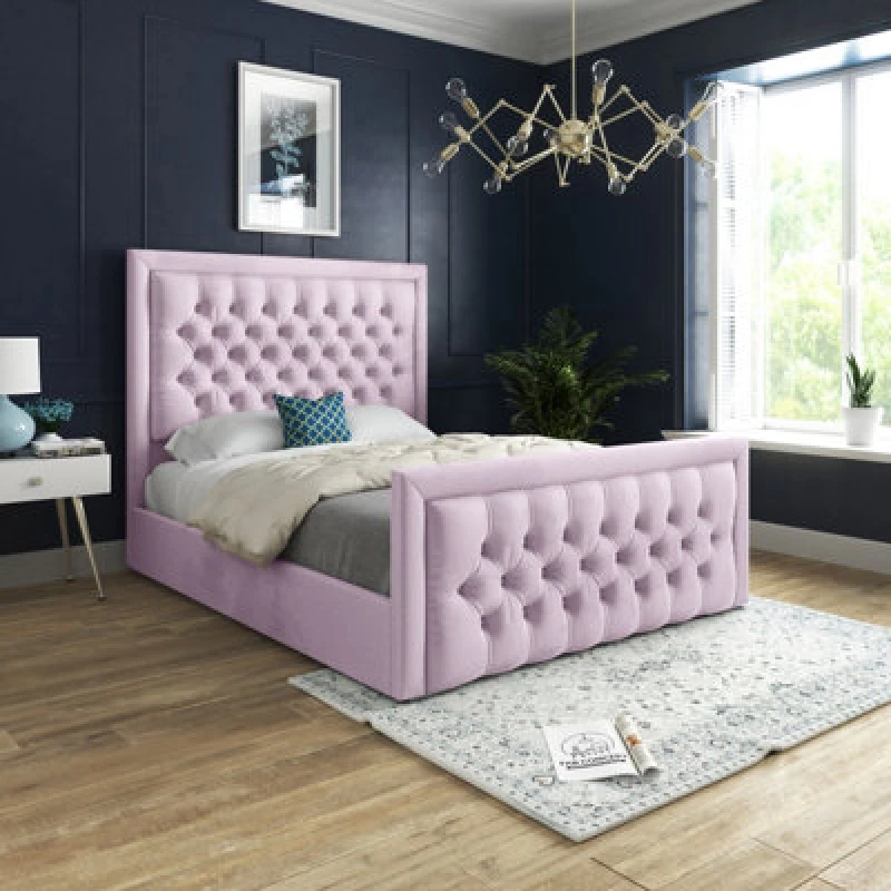 Image of Ds Living Kingston Upholstered Soft Pink Plush Velvet Single Size Bed Frame 3ft