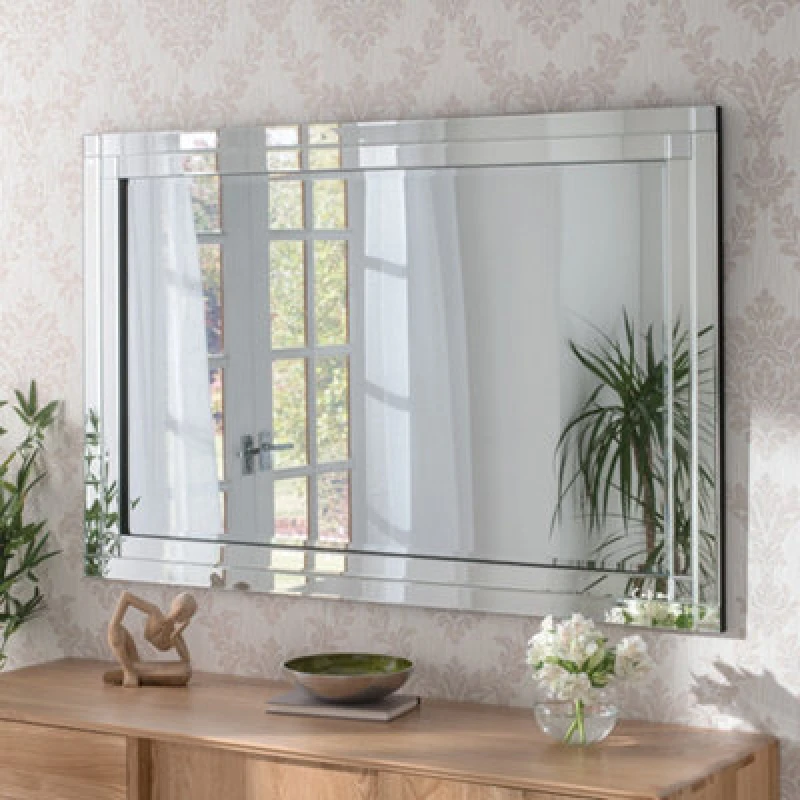 Image of Yearn Mirrors Yearn Mirrors Double Bevelled Wall Mirror 90x60cm in Black One Size Unisex 0756406343264