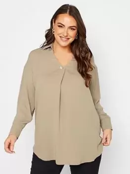 Image of Yours Button Pleat Detail Blouse - Brown, Size 16, Women