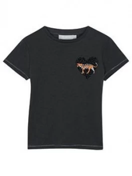Image of Mintie by Mint Velvet Girls Tiger Motif Tshirt - Charcoal, Size Age: 7-8 Years, Women