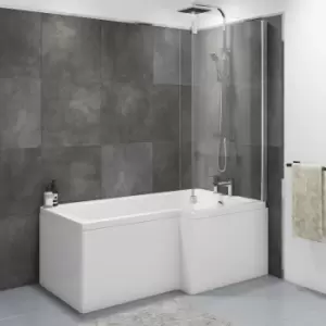 Image of Lomax 1500 x 850 L Shaped Shower Bath Right Hand with Front Panel and Chrome Bath Screen