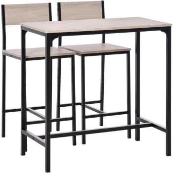 Image of Homcom - 3 Pcs Kitchen Dining Set High Back Stools Table Sleek Minimal Oak Tone