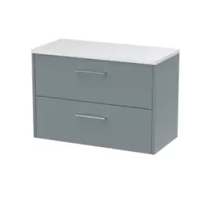 Hudson Reed Juno 800mm Wall Hung 2 Drawer Vanity & Sparkling White Laminate Top - Coastal Grey